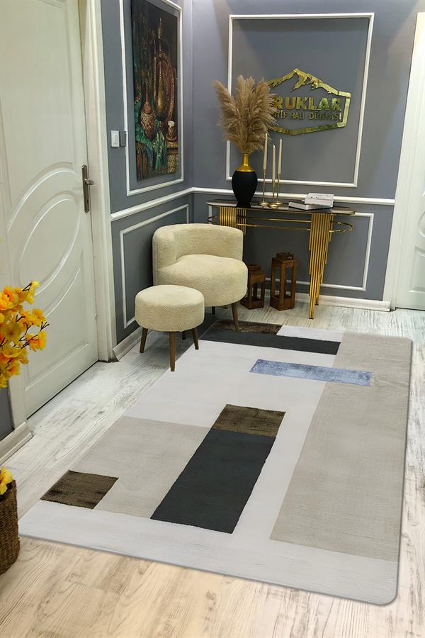 Kaymaz Taban Makinada Yıkanabilir Dijital Baskı Dekoratif Modern Desenli Rona Serisi Dot Taban Halı RN008