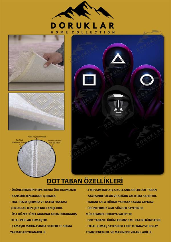 Kaymaz Taban Makinada Yıkanabilir Dijital Baskı Squid Game Desenli Genç Odası Halısı Dot Taban Halı GNC14