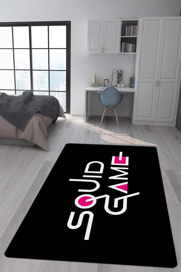 Kaymaz Taban Makinada Yıkanabilir Dijital Baskı Squid Game Desenli Genç Odası Halısı Dot Taban Halı