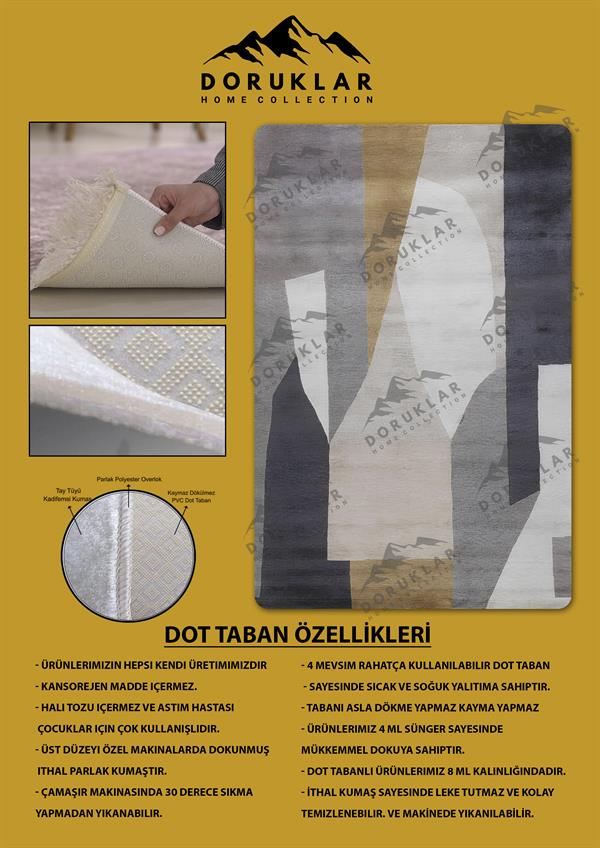 Kaymaz Taban Makinada Yıkanabilir Dijital Baskı Dekoratif Modern Desenli Rona Serisi Dot Taban Halı RN030