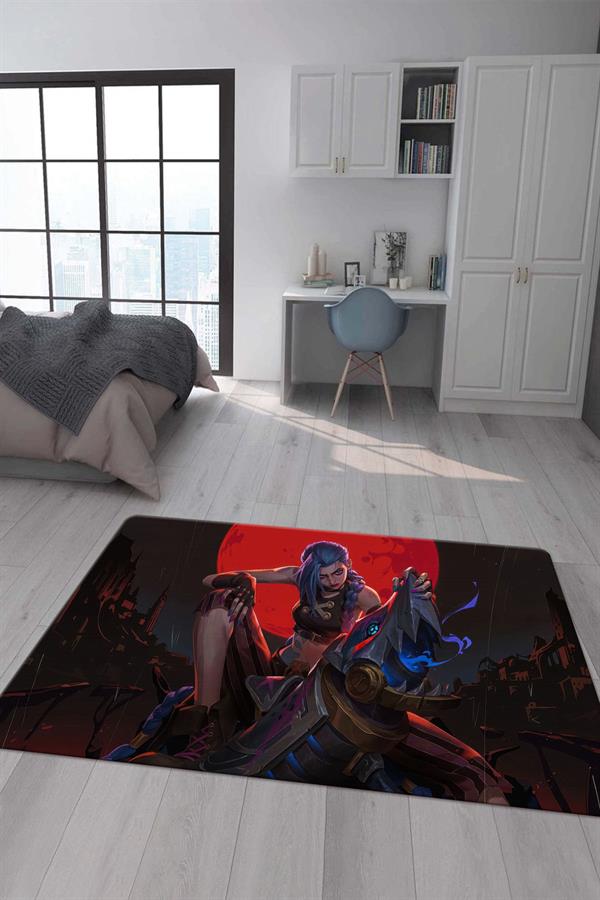 Kaymaz Taban Makinada Yıkanabilir Dijital Baskı Arcane Jinx Desenli Çocuk Odası Halısı Dot Taban Halı ARC22