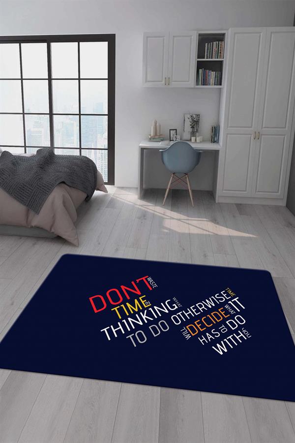 Kaymaz Taban Makinada Yıkanabilir Dijital Baskı Dont Waste Time Desenli Çocuk Odası Halısı Dot Taban Halı RHR17