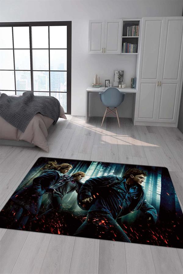 Kaymaz Taban Makinada Yıkanabilir Dijital Baskı Harry Potter Desenli Genç Odası Halısı