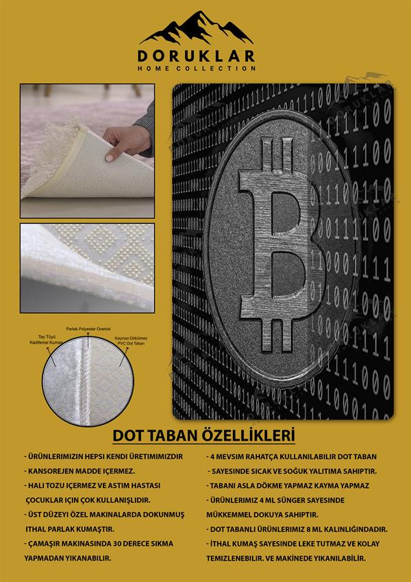 Kaymaz Taban Makinada Yıkanabilir Dijital Baskı Bitcoin Desenli Genç Odası Halısı