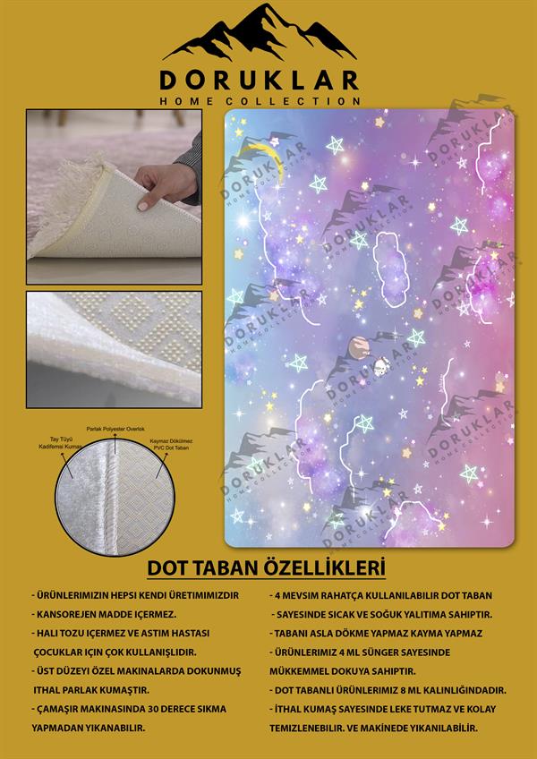 Kaymaz Taban Makinada Yıkanabilir Dijital Baskı Minimal Soyut Desenli Genç Odası Halısı Dot Taban Halı GNC67