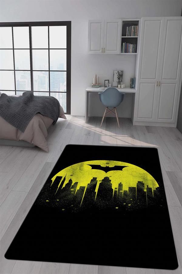 Kaymaz Taban Makinada Yıkanabilir Dijital Baskı Batman Desenli Genç Odası Halısı Dot Taban Halı GNC43