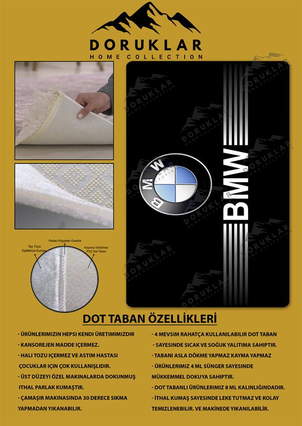 Kaymaz Taban Makinada Yıkanabilir Dijital Baskı BMW Desenli Genç Odası Halısı Dot Taban Halı