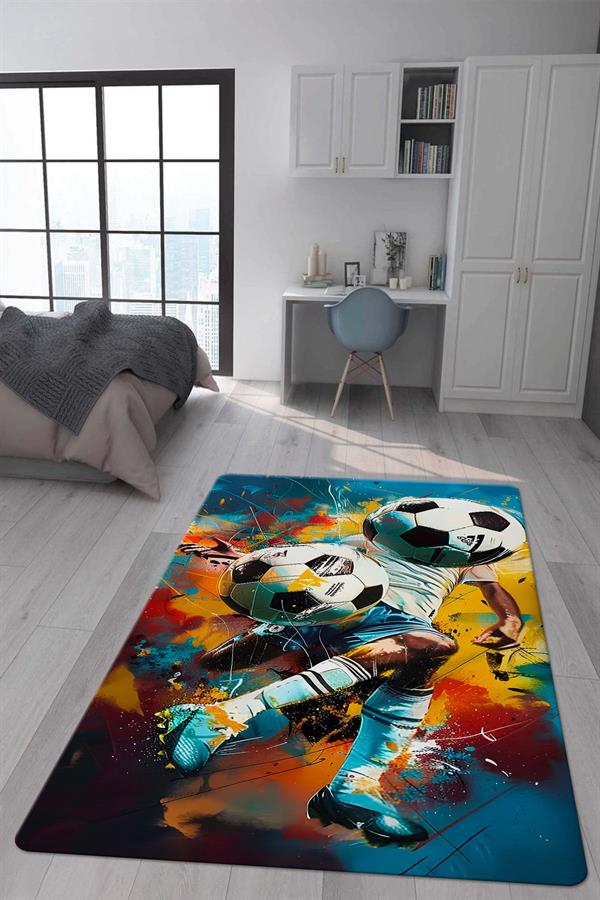 Kaymaz Taban Makinada Yıkanabilir Dijital Baskı Modern Desenli Çocuk Genç Odası Halısı Dot Taban Halı WLD02