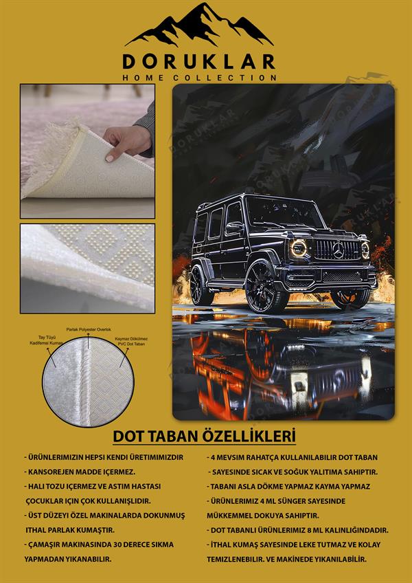 Kaymaz Taban Makinada Yıkanabilir Dijital Baskı Araba Desenli Genç Odası Halısı Dot Taban Halı GNC17