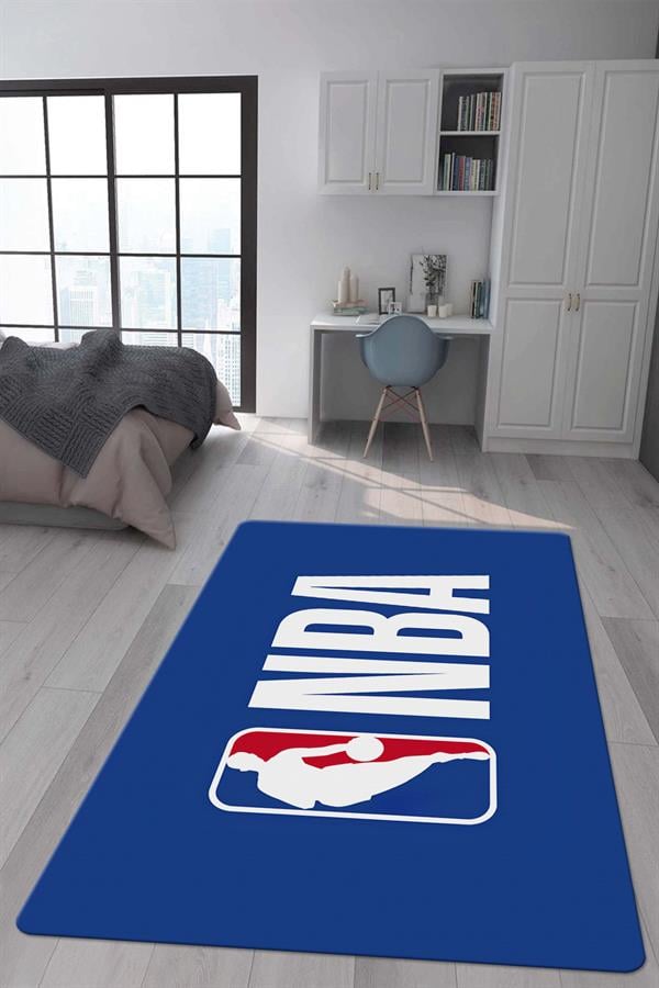 Kaymaz Taban Makinada Yıkanabilir Dijital Baskı NBA Desenli Genç Odası Halısı Dot Taban Halı