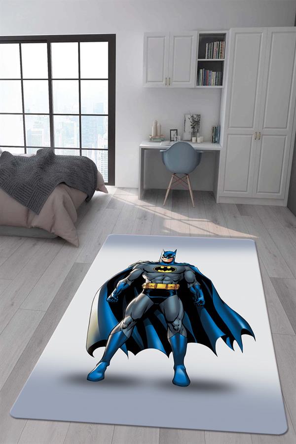 Kaymaz Taban Makinada Yıkanabilir Dijital Baskı Batman Desenli Çocuk Odası Halısı Dot Taban Halı