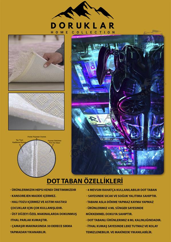 Kaymaz Taban Makinada Yıkanabilir Dijital Baskı Cyperpunk Desenli Çocuk Odası Halısı Dot Taban Halı RHR11