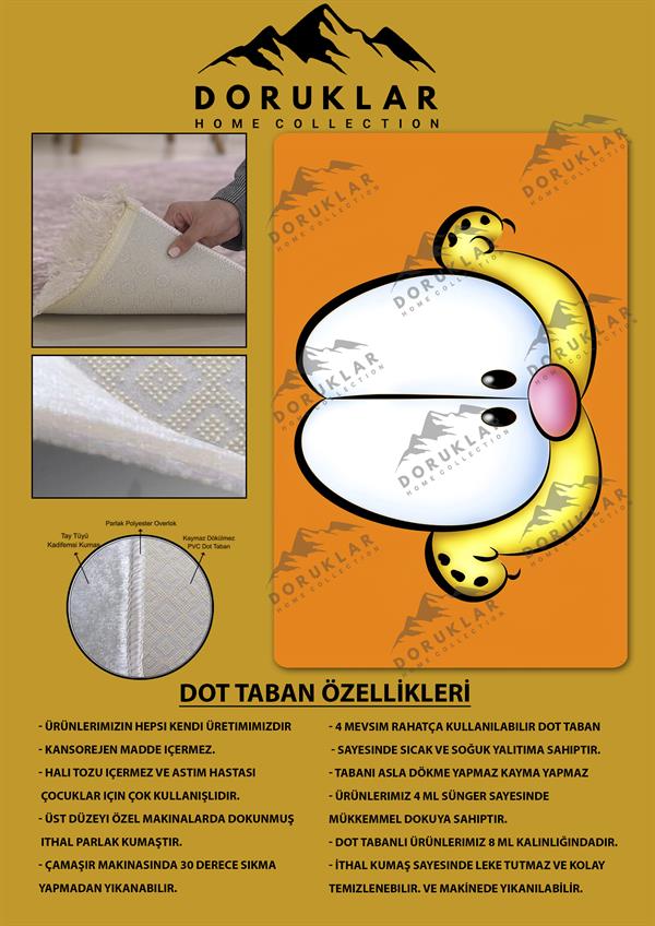 Kaymaz Taban Makinada Yıkanabilir Dijital Baskı Garfield Desenli Genç Odası Halısı Dot Taban Halı GNC76