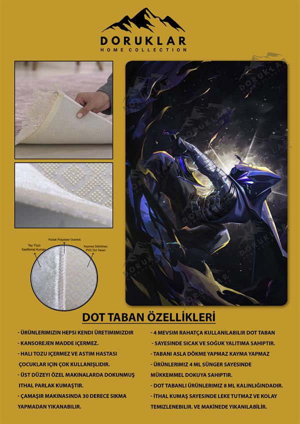 Kaymaz Taban Makinada Yıkanabilir Dijital Baskı Valorant Omen Desenli Çocuk Odası Halısı Dot Taban Halı VL12