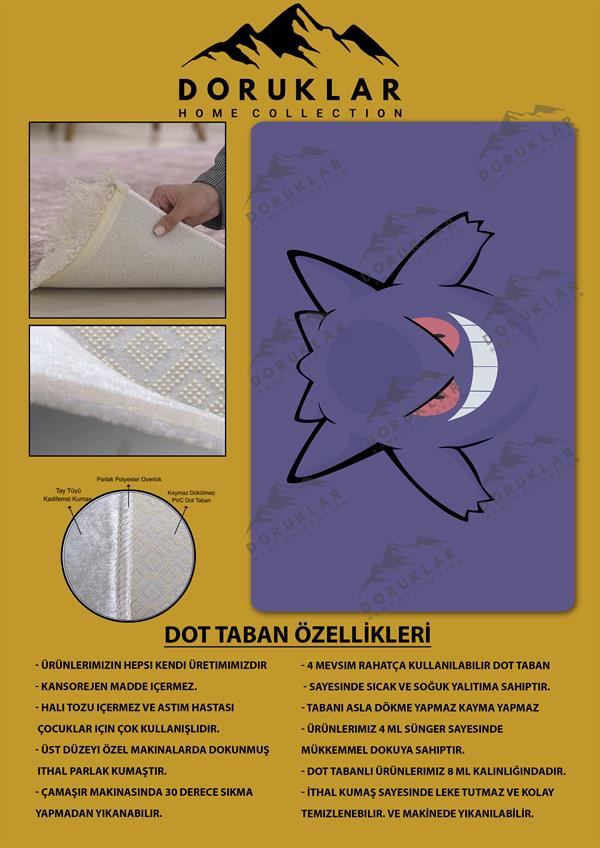 Kaymaz Taban Makinada Yıkanabilir Dijital Baskı Ganger Pokemon Desenli Genç Odası Halısı Dot Taban Halı GNC27