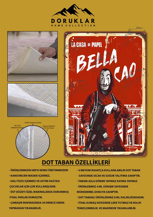 Kaymaz Taban Makinada Yıkanabilir Dijital Baskı Retro Desenli Çocuk Genç Odası Halısı Dot Taban Halı RTR07