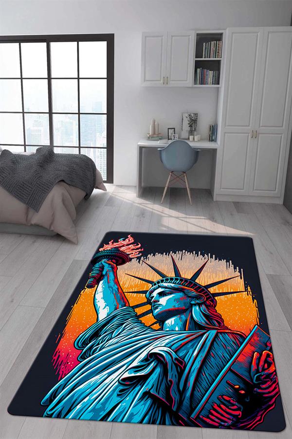 Kaymaz Taban Makinada Yıkanabilir Dijital Baskı Retro Desenli Çocuk Genç Odası Halısı Dot Taban Halı RTR09