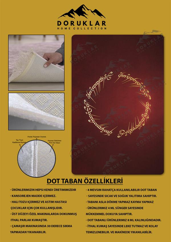 Kaymaz Taban Makinada Yıkanabilir Dijital Baskı Yüzüklerin Efendisi Desenli Genç Odası Halısı