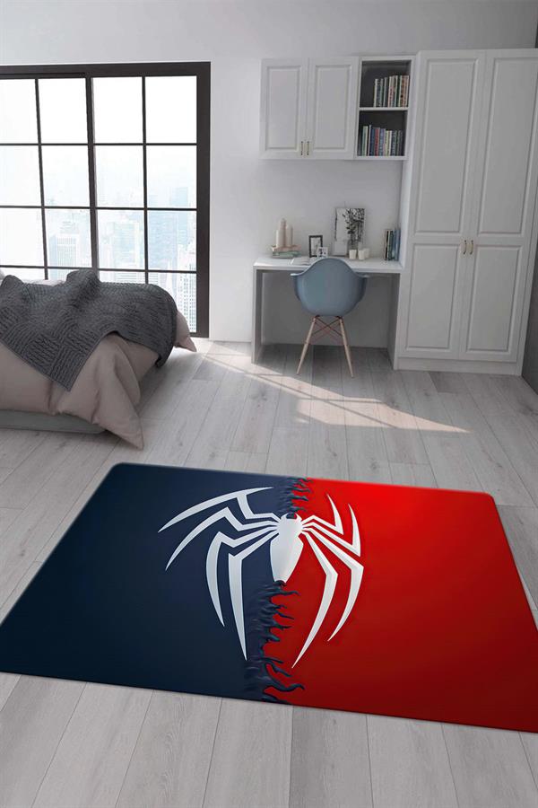 Kaymaz Taban Makinada Yıkanabilir Dijital Baskı SpiderMan Desenli Genç ve Çocuk Odası Halısı Dot Taban Hal