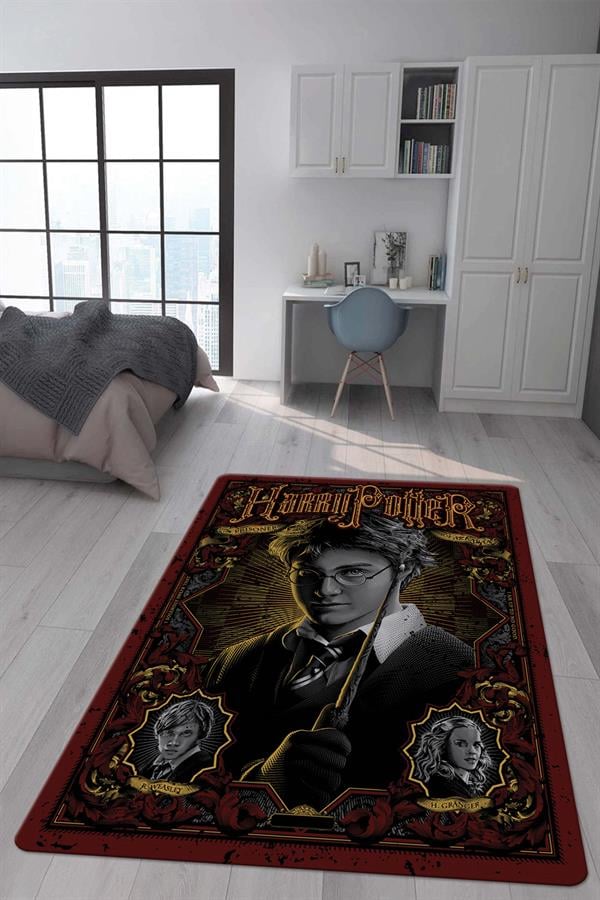 Kaymaz Taban Makinada Yıkanabilir Dijital Baskı Harry Potter Desenli Genç Odası Halısı