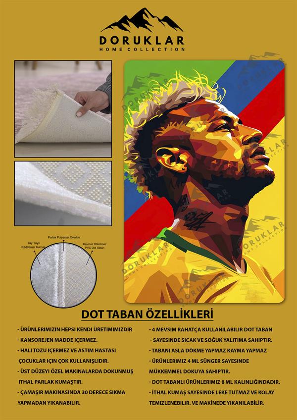 Kaymaz Taban Makinada Yıkanabilir Dijital Baskı Modern Desenli Çocuk Genç Odası Halısı Dot Taban Halı WLD03