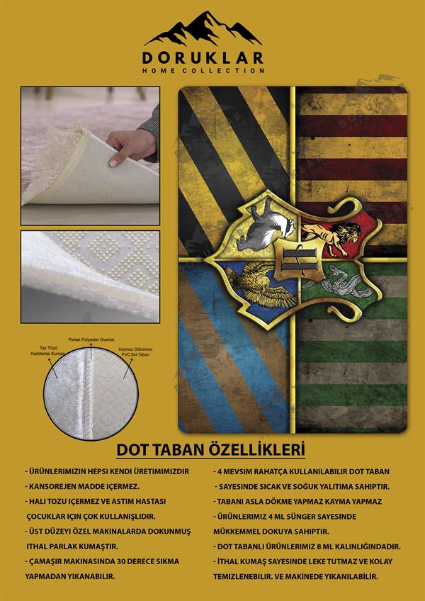 Kaymaz Taban Makinada Yıkanabilir Dijital Baskı Harry Potter Desenli Genç Odası Halısı