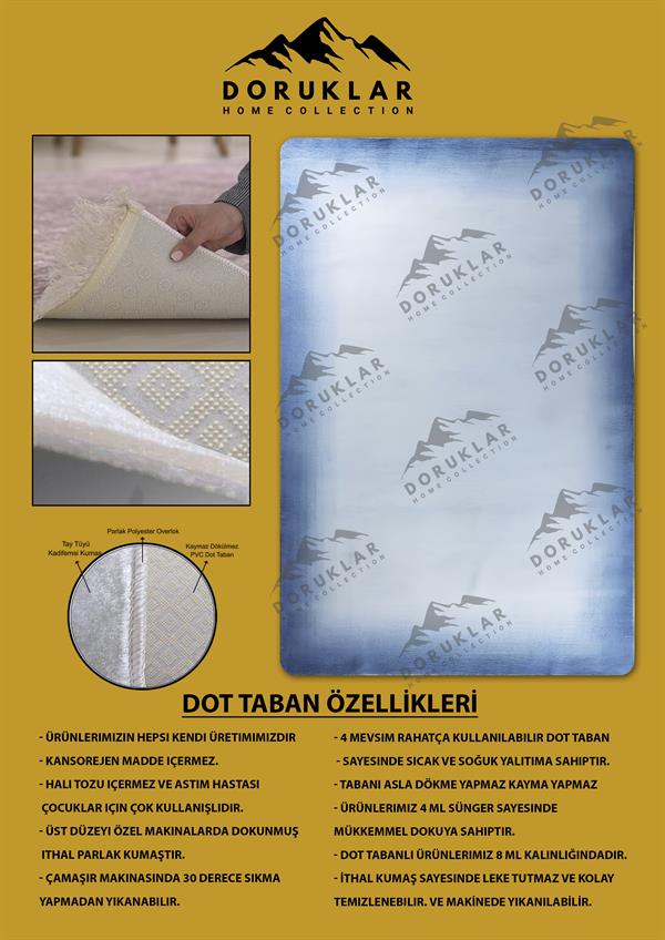 Kaymaz Taban Makinada Yıkanabilir Dijital Baskı Dekoratif Modern Desenli Rona Serisi Dot Taban Halı RN021