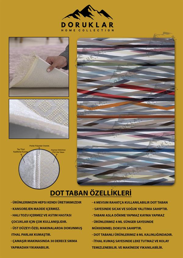 Kaymaz Taban Makinada Yıkanabilir Dijital Baskı Dekoratif Modern Desenli Rona Serisi Dot Taban Halı RN020