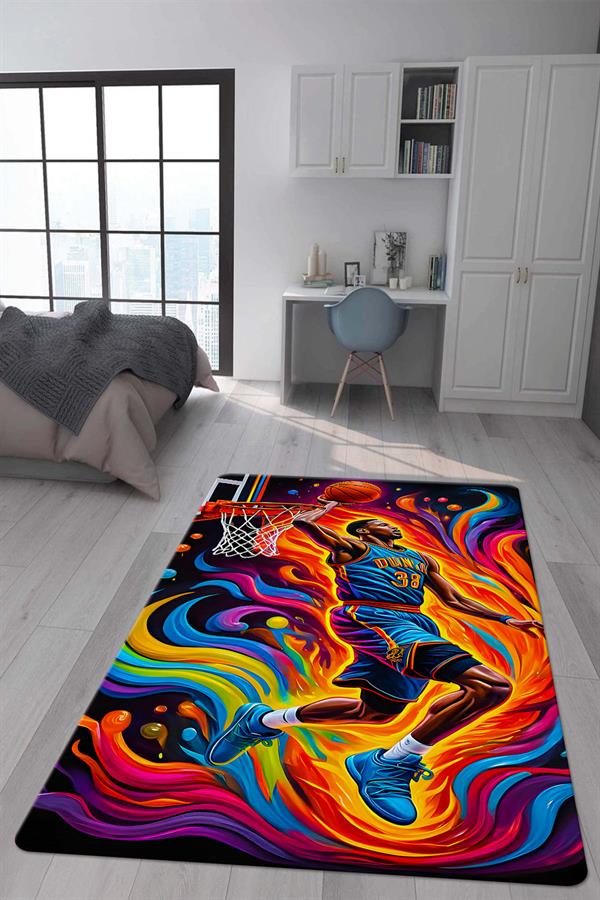 Kaymaz Taban Makinada Yıkanabilir Dijital Baskı Modern Desenli Çocuk Genç Odası Halısı Dot Taban Halı WLD28