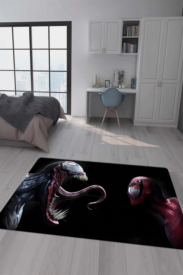 Kaymaz Taban Makinada Yıkanabilir Dijital Baskı Spiderman Venom Desenli Genç Odası Halısı Dot Taban Halı GNC75