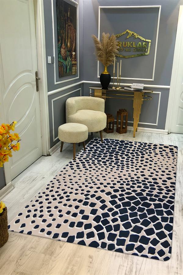 Kaymaz Taban Makinada Yıkanabilir Dijital Baskı Dekoratif Modern Desenli Rona Serisi Dot Taban Halı RN011