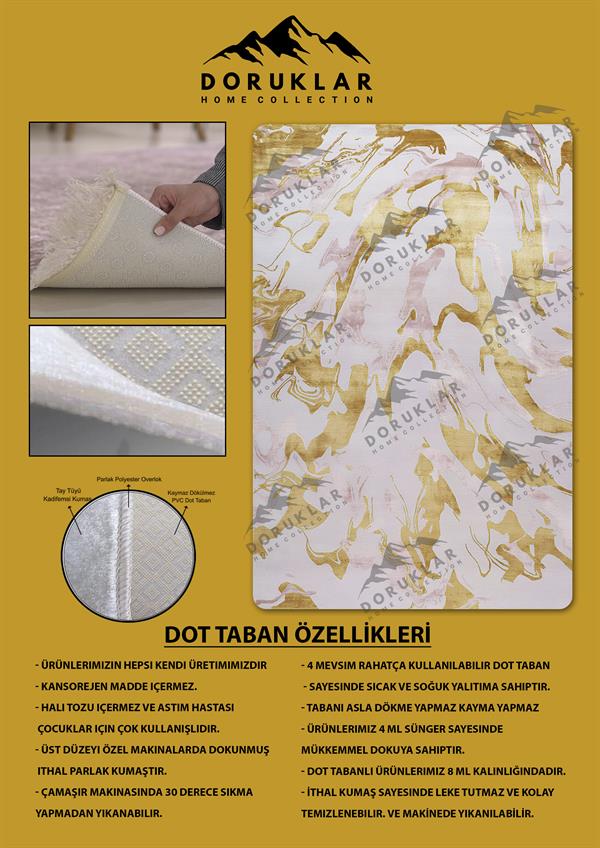 Kaymaz Taban Makinada Yıkanabilir Dijital Baskı Dekoratif Modern Desenli Rona Serisi Dot Taban Halı RN007