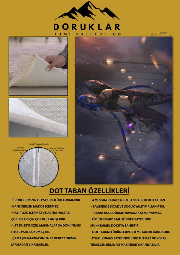 Kaymaz Taban Makinada Yıkanabilir Dijital Baskı Modern Desenli Genç Odası ve Çocuk Odası Halısı Dot Taban Halı