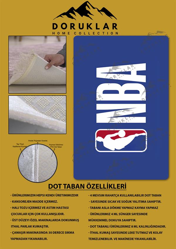 Kaymaz Taban Makinada Yıkanabilir Dijital Baskı NBA Desenli Genç Odası Halısı Dot Taban Halı