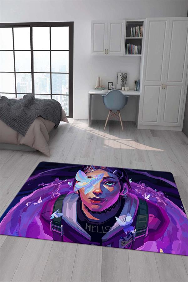 Kaymaz Taban Makinada Yıkanabilir Dijital Baskı Valorant Clove Desenli Çocuk Odası Halısı Dot Taban Halı VL20