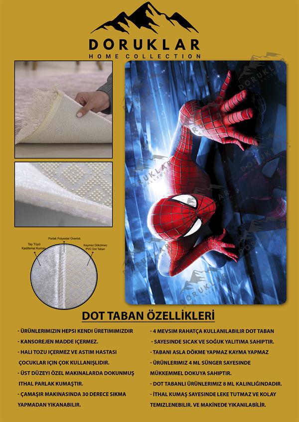 Kaymaz Taban Makinada Yıkanabilir Dijital Baskı Modern Desenli Genç Odası ve Çocuk Odası Halısı Dot Taban Halı