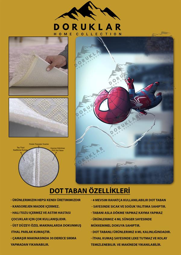 Kaymaz Taban Makinada Yıkanabilir Dijital Baskı Baby Spiderman Desenli Genç ve Çocuk Odası Halısı