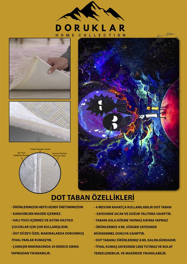 Kaymaz Taban Makinada Yıkanabilir Dijital Baskı Rick and Morty Desenli Genç ve Çocuk Odası Halısı
