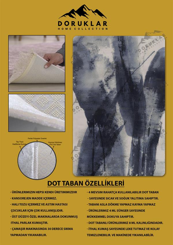 Kaymaz Taban Makinada Yıkanabilir Dijital Baskı Dekoratif Modern Desenli Rona Serisi Dot Taban Halı RN015