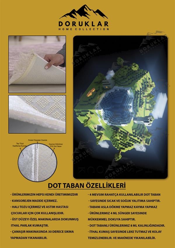 Kaymaz Taban Makinada Yıkanabilir Dijital Baskı Minecraft Desenli Genç Odası Halısı
