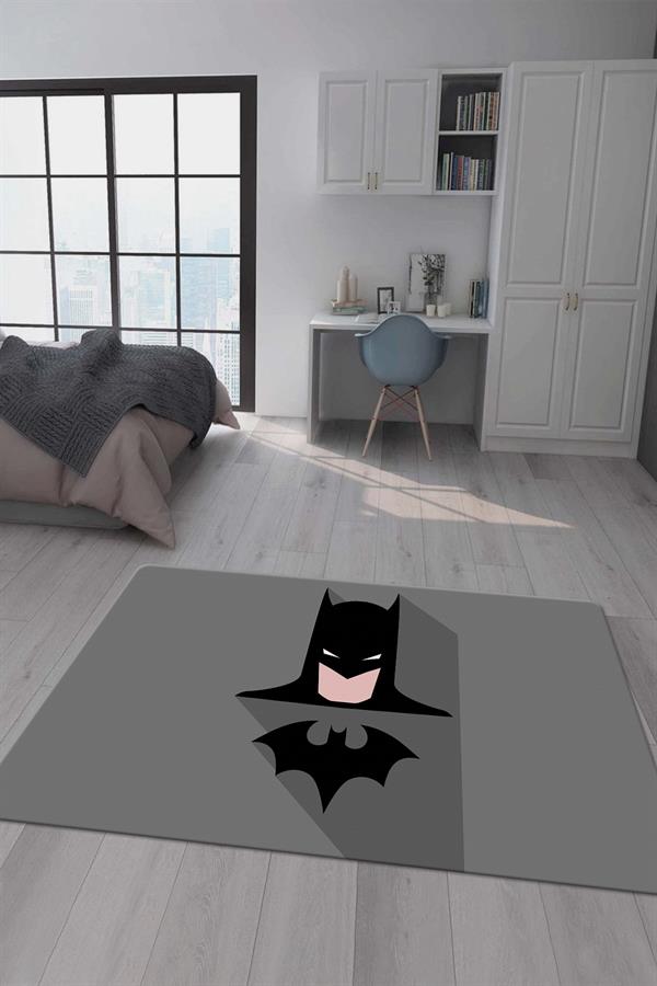 Kaymaz Taban Makinada Yıkanabilir Dijital Baskı Batman Desenli Genç Odası Halısı Dot Taban Halı GNC39