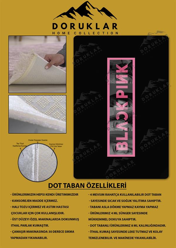 Kaymaz Taban Makinada Yıkanabilir Dijital Baskı Blackpink Desenli Genç ve Çocuk Odası Halısı