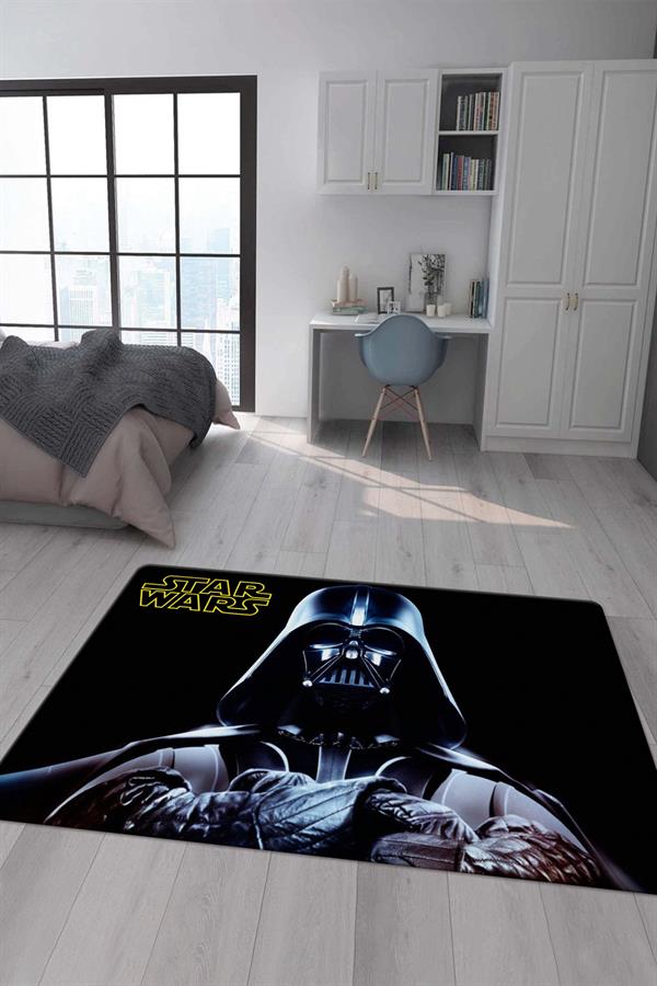 Kaymaz Taban Makinada Yıkanabilir Dijital Baskı StarWars Desenli Genç Odası Halısı
