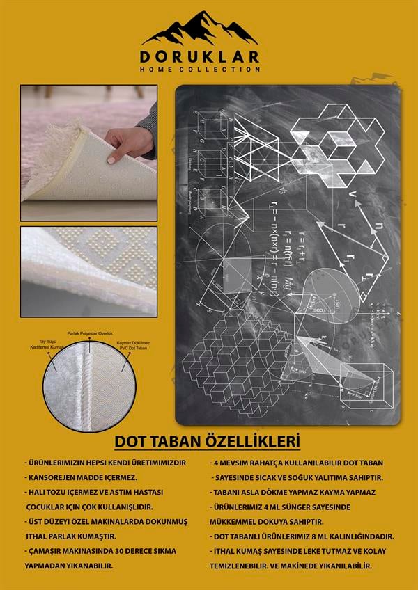 Kaymaz Taban Makinada Yıkanabilir Dijital Baskı Formül Desenli Genç Odası Halısı