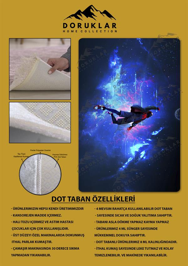 Kaymaz Taban Makinada Yıkanabilir Dijital Baskı Spiderman Desenli Çocuk Halısı
