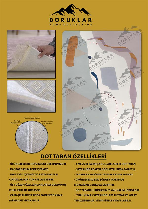 Kaymaz Taban Makinada Yıkanabilir Dijital Baskı Dekoratif Modern Desenli Rona Serisi Dot Taban Halı RN009