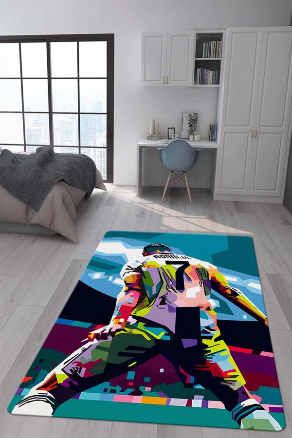 Kaymaz Taban Makinada Yıkanabilir Dijital Baskı Modern Desenli Çocuk Genç Odası Halısı Dot Taban Halı WLD05