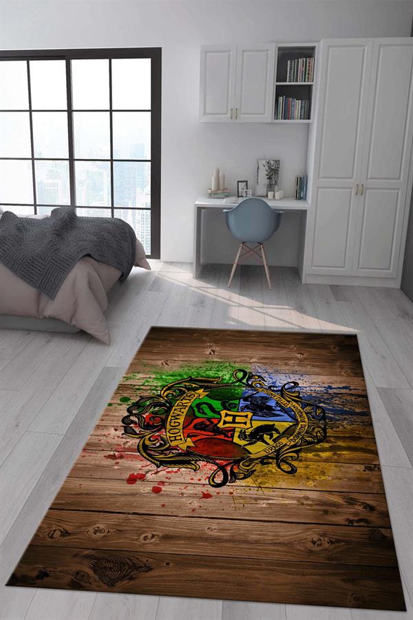 Kaymaz Taban Makinada Yıkanabilir Dijital Baskı Harry Potter Desenli Genç Odası Halısı