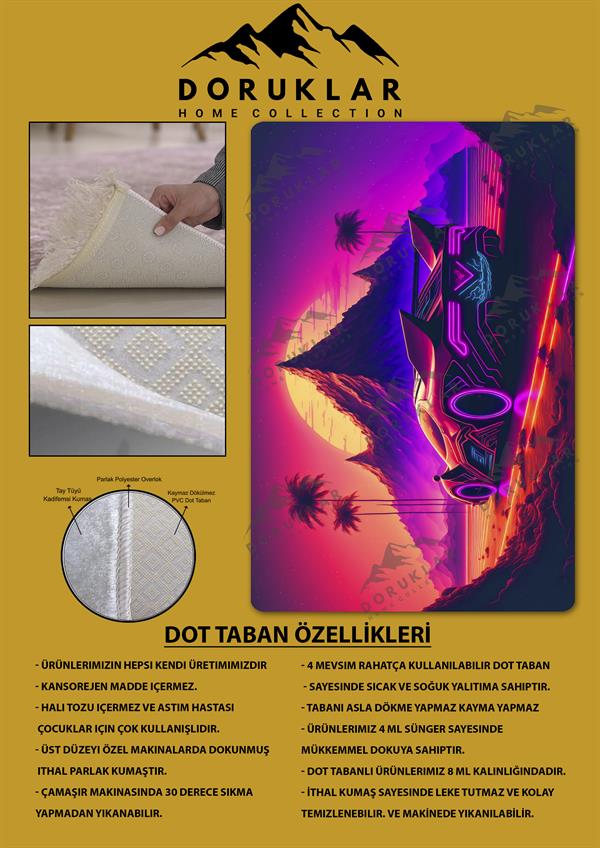 Kaymaz Taban Makinada Yıkanabilir Dijital Baskı Araba Desenli Genç Odası Halısı Dot Taban Halı GNC31