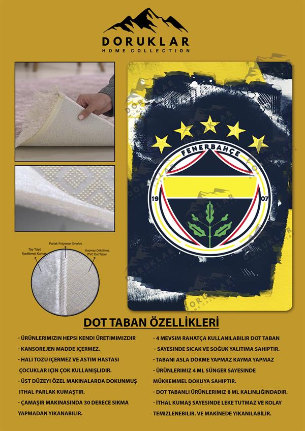 Kaymaz Taban Makinada Yıkanabilir Dijital Baskı Modern Desenli Genç Odası ve Çocuk Odası Halısı Dot Taban Halı
